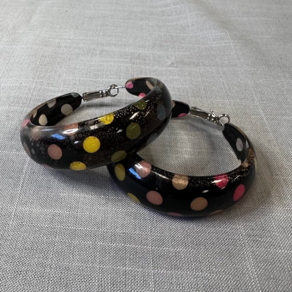 Vintage Large Multi-Color Polka-Dot Hoop Earrings